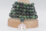 GMN1276 Hand-knotted 8mm, 10mm ruby zoisite 108 beads mala necklaces with charm