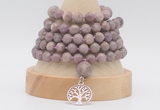 GMN1280 Hand-knotted 8mm, 10mm lepidolite 108 beads mala necklace with charm