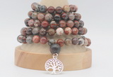 GMN1281 Hand-knotted 8mm, 10mm brecciated jasper 108 beads mala necklace with charm