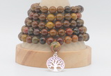 GMN1282 Hand-knotted 8mm, 10mm red moss agate 108 beads mala necklace with charm