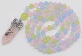 GMN1400 Hand-knotted 8mm candy jade 108 beads mala necklace with pendant