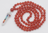 GMN1423 Hand-knotted 8mm, 10mm red agate 108 beads mala necklace with pendant