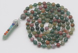 GMN1425 Hand-knotted 8mm, 10mm Indian agate 108 beads mala necklace with pendant