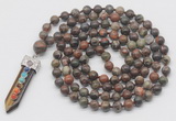 GMN1426 Hand-knotted 8mm, 10mm ocean agate 108 beads mala necklace with pendant