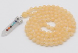 GMN1432 Hand-knotted 8mm, 10mm honey jade 108 beads mala necklace with pendant