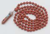 GMN1441 Hand-knotted 8mm, 10mm red jasper 108 beads mala necklace with pendant