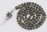 GMN1447 Hand-knotted 8mm, 10mm dragon blood jasper 108 beads mala necklace with pendant