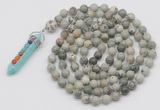 GMN1448 Hand-knotted 8mm, 10mm artistic jasper 108 beads mala necklace with pendant