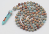 GMN1449 Hand-knotted 8mm, 10mm serpentine jasper 108 beads mala necklace with pendant