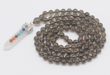 GMN1456 Hand-knotted 8mm, 10mm smoky quartz 108 beads mala necklace with pendant