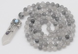 GMN1457 Hand-knotted 8mm, 10mm cloudy quartz 108 beads mala necklace with pendant