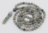 GMN1460 Hand-knotted 8mm, 10mm seaweed quartz 108 beads mala necklace with pendant