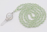 GMN1461 Hand-knotted 8mm, 10mm prehnite 108 beads mala necklace with pendant