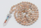 GMN1465 Hand-knotted 8mm, 10mm sunstone 108 beads mala necklace with pendant