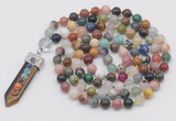 GMN1472 Hand-knotted 8mm, 10mm colorfull gemstone 108 beads mala necklace with pendant