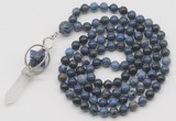 GMN1474 Hand-knotted 8mm, 10mm dumortierite 108 beads mala necklace with pendant