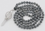 GMN1476 Hand-knotted 8mm, 10mm eagle eye jasper 108 beads mala necklace with pendant