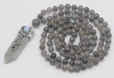 GMN1478 Hand-knotted 8mm, 10mm labradorite 108 beads mala necklace with pendant