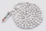 GMN1480 Hand-knotted 8mm, 10mm white howlite 108 beads mala necklace with pendant