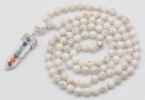 GMN1481 Hand-knotted 8mm, 10mm white howlite 108 beads mala necklace with pendant