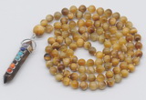 GMN1485 Hand-knotted 8mm, 10mm golden tiger eye 108 beads mala necklace with pendant