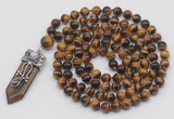 GMN1487 Hand-knotted 8mm, 10mm yellow tiger eye 108 beads mala necklace with pendant