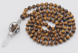 GMN1488 Hand-knotted 8mm, 10mm yellow tiger eye 108 beads mala necklace with pendant