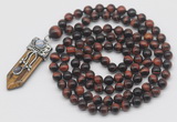 GMN1489 Hand-knotted 8mm, 10mm red tiger eye 108 beads mala necklace with pendant