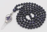 GMN1494 Hand-knotted 8mm, 10mm purple tiger eye 108 beads mala necklace with pendant