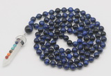 GMN1495 Hand-knotted 8mm, 10mm blue tiger eye 108 beads mala necklace with pendant