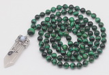 GMN1496 Hand-knotted 8mm, 10mm green tiger eye 108 beads mala necklace with pendant