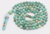 GMN1524 Hand-knotted 8mm, 10mm grass agate 108 beads mala necklace with pendant