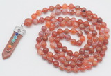 GMN1526 Hand-knotted 8mm, 10mm fire agate 108 beads mala necklace with pendant