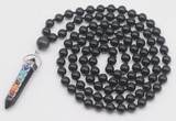 GMN1538 Hand-knotted 8mm, 10mm black obsidian 108 beads mala necklace with pendant