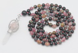 GMN1541 Hand-knotted 8mm, 10mm tourmaline 108 beads mala necklace with pendant