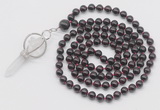 GMN1542 Hand-knotted 8mm, 10mm garnet 108 beads mala necklace with pendant