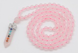 GMN1544 Hand-knotted 8mm, 10mm rose quartz 108 beads mala necklace with pendant