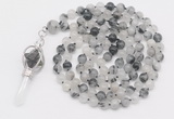 GMN1545 Hand-knotted 8mm, 10mm black rutilated quartz 108 beads mala necklace with pendant