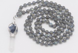 GMN1546 Hand-knotted 8mm, 10mm labradorite 108 beads mala necklace with pendant