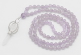 GMN1552 Knotted 8mm, 10mm lavender amethyst 108 beads mala necklace with pendant