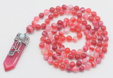 GMN1559 Knotted 8mm, 10mm red banded agate 108 beads mala necklace with pendant