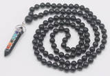 GMN1561 Knotted 8mm, 10mm black obsidian 108 beads mala necklace with pendant