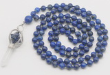 GMN1563 Knotted 8mm, 10mm lapis lazuli 108 beads mala necklace with pendant