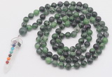 GMN1564 Knotted 8mm, 10mm ruby zoisite 108 beads mala necklace with pendant