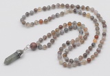 GMN1603 Hand-knotted 6mm Botswana agate 108 beads mala necklace with pendant