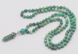 GMN1604 Hand-knotted 6mm grass agate 108 beads mala necklace with pendant