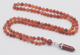 GMN1606 Hand-knotted 6mm fire agate 108 beads mala necklace with pendant