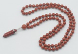 GMN1608 Hand-knotted 6mm red jasper 108 beads mala necklace with pendant