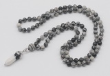 GMN1611 Hand-knotted 6mm black water jasper 108 beads mala necklace with pendant