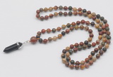 GMN1612 Hand-knotted 6mm picasso jasper 108 beads mala necklace with pendant